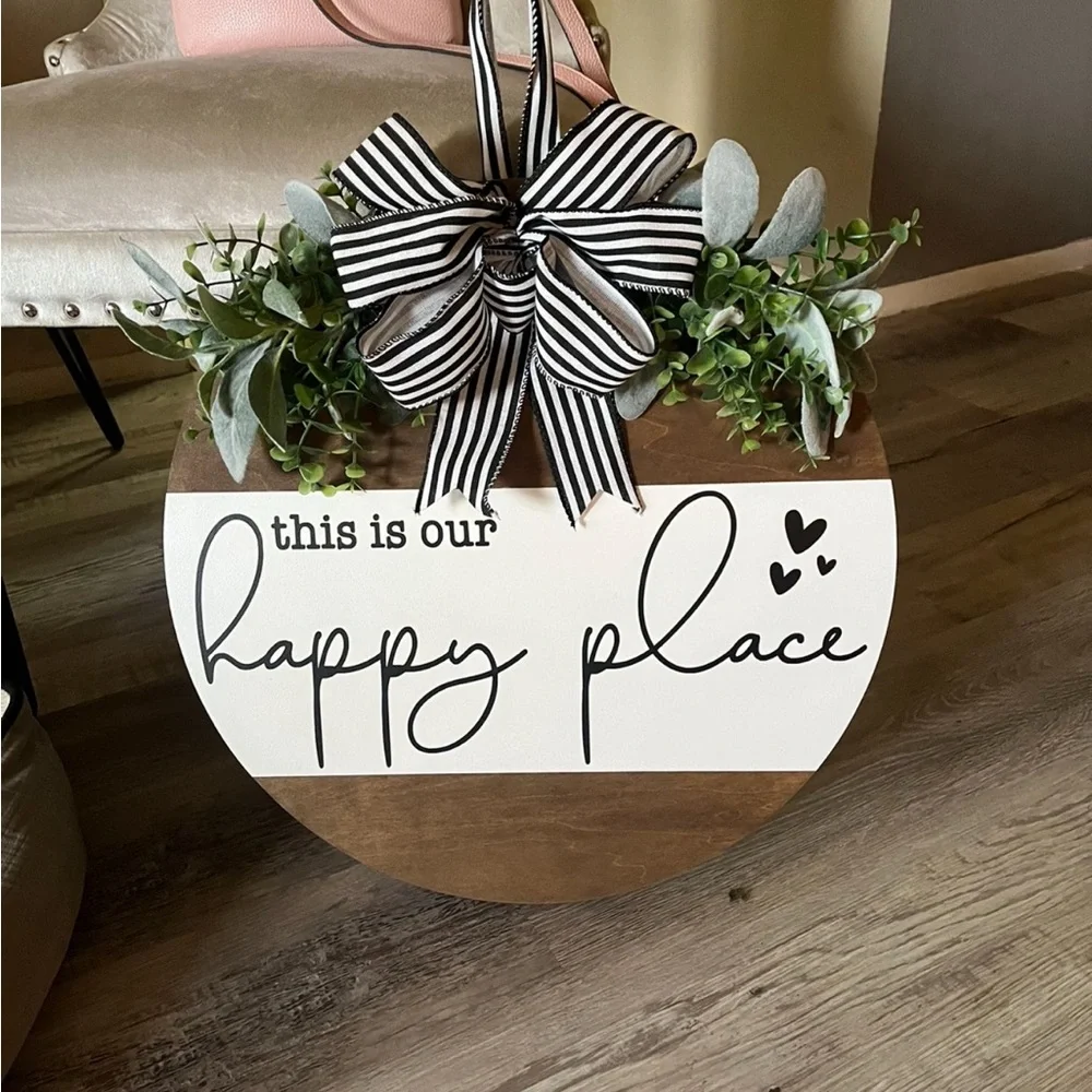 Wreathe Round : 'This Is Our Happy Place' Wall Decor - Black & White
